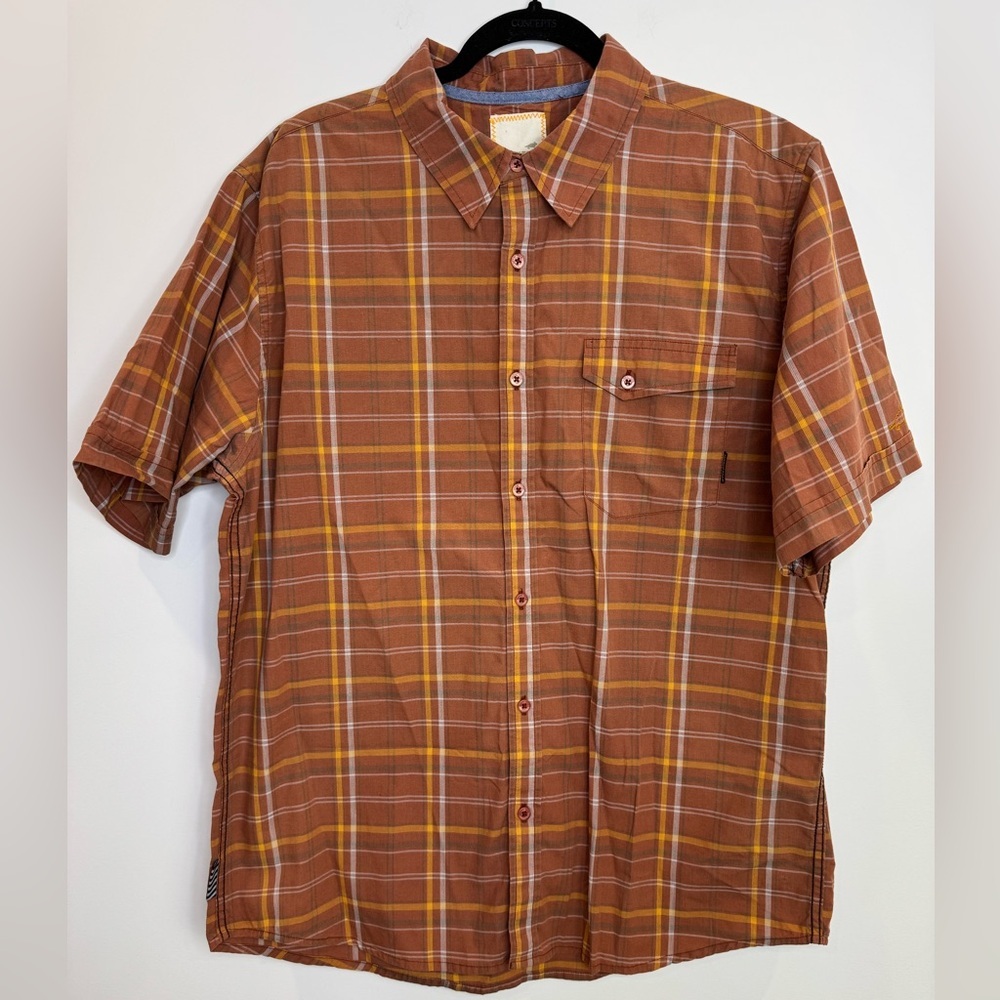 Horny Toad Men's rust burnt orange Plaid Button Down Shirt size large organic